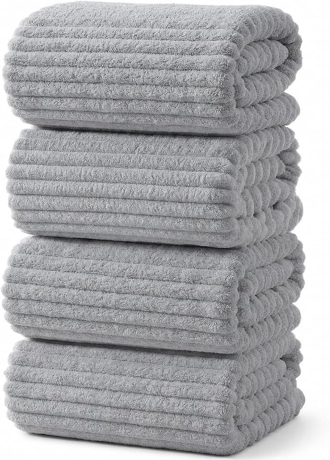 4 Piece Bath Towels, 30"x60" Microfiber Towels Set, Grey | Large Bathroom Towels, Soft Touch, Highly Absorbent, Quick Dry, Lint Free, Long-Lasting, Family Use, Guest Bath & Daily Use by NALIVO