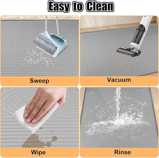Silicone Cat Litter Mat 50" x 36" Cat Mat for Litter Box, Light Grey | Extra Large Cat Litter Trapping Mat for Floor, Waterproof, Non-Slip Kitty Litter Box Mat with Raised Edge, Easy to Clean - Image 7