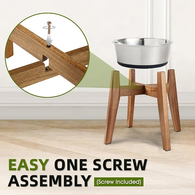 RAINBLELAND Raised Wooden Dog Bowl Stand for Large Dogs, Fits 9 Inch Bowls | Solid Acacia Hardwood with a premium furniture-quality design that complements modern home décor. - Image 5