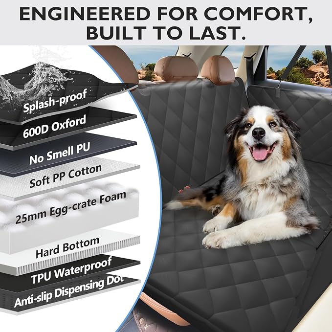 Back Seat Extender for Dogs-Large Space, Hard Bottom Egg Crate Foam Soft Dog Car Seat Cover, Sturdy Backseat Extender for Dogs, Waterproof Pet Car Bed Dog Hammock for Car, SUV, Truck - Image 4
