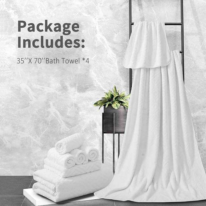 Bath Towel Set of 4 Extra Large Bath Sheet 35"x70" Oversized Bath Towel Soft Microfiber Bathroom Towel for Adults Highly Absorbent Quick Dry Towel Set for Bathroom,Hotel,Shower Towel Bath Sheet White - Image 7