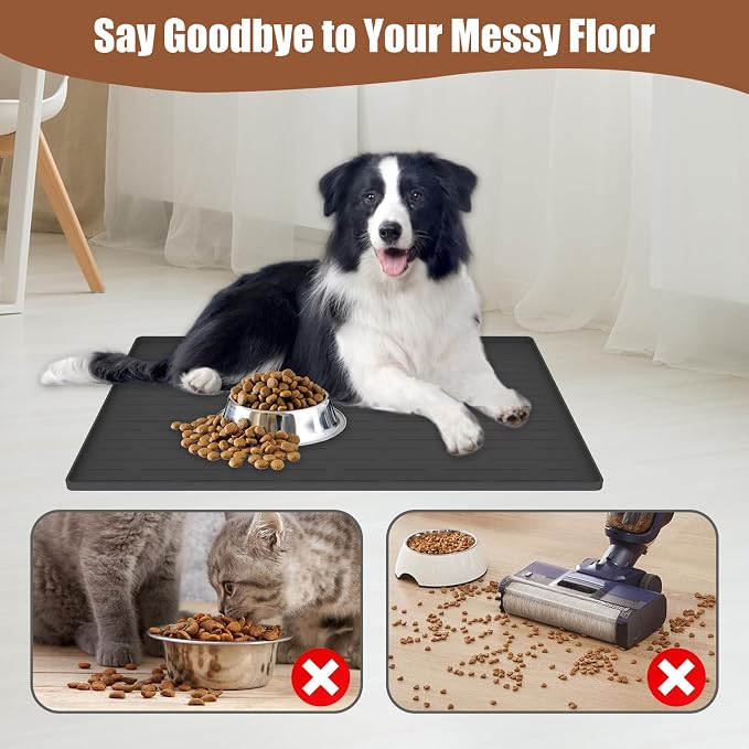 24"x16" Large Dog Food Mat, Silicone Dog and Cat Mats for Food and Water Bowls, Waterproof Raised Edge Pet Feeding Mat for Contain Spills Protects Floors, Multiple Colors & Sizes for Pets, Black - Image 6
