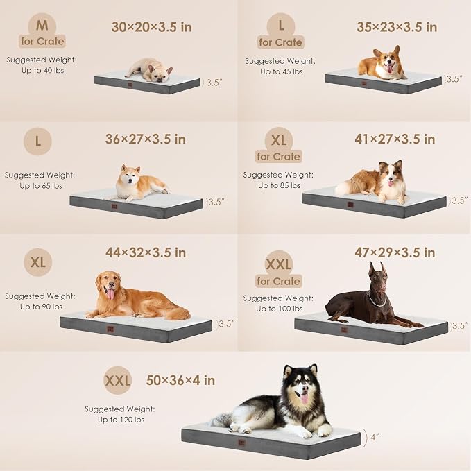 EHEYCIGA Orthopedic Dog Bed Large with Removable Washable Cover, 36IN Beige | Egg Crate Foam Support, Durable Oxford fabric, Non-Slip Bottom, Machine Washable, Soft Waterproof Plush Pet Bed Mat For Crate - Image 3