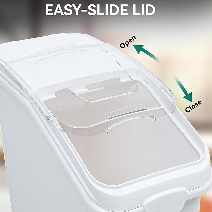 YITAHOME 27 Gallon Ingredient Bin, Commercial Food Container with 625 Cups, Large Flour Storage Container Bin with 360° Wheels, Scoop and Lid for Kitchen, White - Image 3