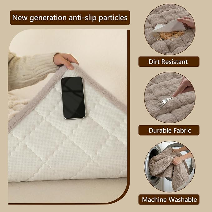 OHSIO Couch Cover for Pets Plush, Non Slip Cozy Sofa Cover Pet Friendly, Soft Thick Fuzzy Sofa Slipcovers for 3 Cushions Washable Couch Sofa Funiture Protector(Light Brown,27.6'' x 63'') - Image 5