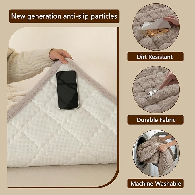 OHSIO Couch Cover for Pets Plush, Non Slip Cozy Sofa Cover Pet Friendly, Soft Thick Fuzzy Sofa Slipcovers for 3 Cushions Washable Couch Sofa Funiture Protector(Light Brown,27.6'' x 82.6'') - Image 5