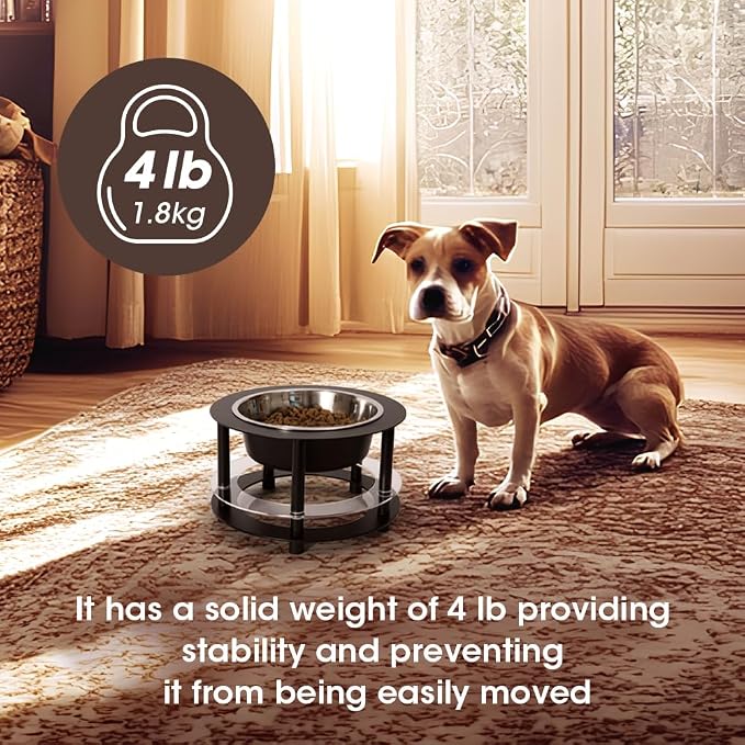 Elevated Dog Bowls, 32oz Stainless Steel Bowl, 3 Height Adjustable Single Dog Bowl Stand Raised Water Feeder for Large, Medium, Small Dog(Bowl Included) - MK2072A(Black) - Image 3