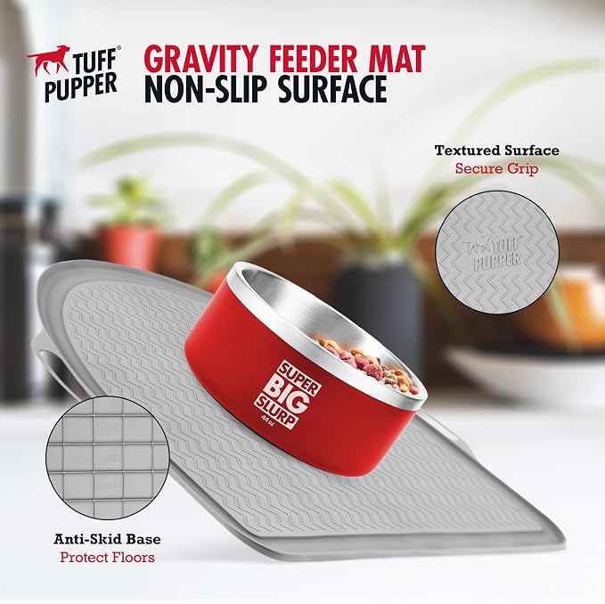 Tuff Pupper 26x21 Large Waterproof Pet Feeding Mat | Designed for Pet Fountains, Dog Gravity Water Bowls, Elevated Feeders | Raised Edges Prevent Spills | Dishwasher Safe | Non Slip Silicone Base - Image 5