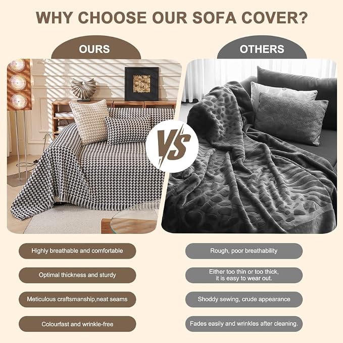 ROOMLIFE Thicked Checkered Boho Black Couch Cover for 2-3 Cushion Sofa, Chenille Sofa Slipcovers Sectional Sofas Covers for Dog, Non Slip Washable Furniture Protector Soft with Tassel 71''X118'' - Image 4