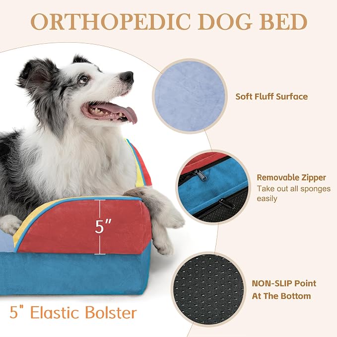 Comfort Expression Orthopedic Dog Bed for Extra Large Dogs with Bolster | Waterproof Dog Couch Bed with Washable Cover & Non-Slip Bottom, Supportive Egg Crate Foam XL Pet Bed, 45x35 Inch - Image 6
