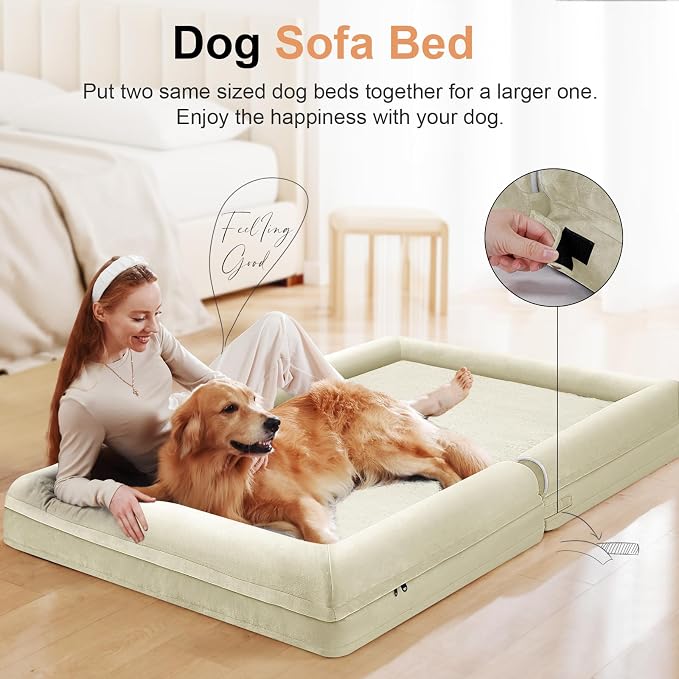 NANUYA Orthopedic Dog Bed for Large Dogs, 38 x 25 Inch, Beige | Egg crate foam for joint support, 3-sided bolster pet sofa, waterproof lining, washable cover, and non-skid base - Image 3