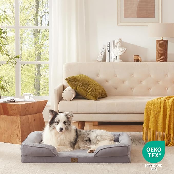 Bedfolks Orthopedic Dog Bed, Big Waterproof Dog Sofa Bed for Large Dogs, Egg Foam Pet Couch Bed with Removable Washable Cover and Nonslip Bottom, Light Grey - Image 7