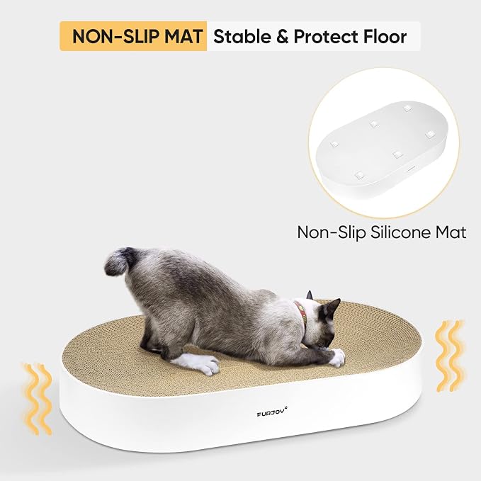 Cat Scratcher, 63x 35 x 10cm Oval Corrugated Cardboard Scratch Pad, Round Cat Scratching Lounge Bed Sofa, Cat Scratcher Bowl with Organic Catnip [ Home Clean Design with Scratcher Box] - Image 4