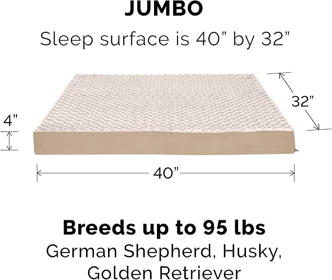 Furhaven Orthopedic Dog Bed for Large Dogs w/ Removable Washable Cover, For Dogs Up to 95 lbs - Ultra Plush Faux Fur & Suede Mattress - Cream, Jumbo/XL - Image 2