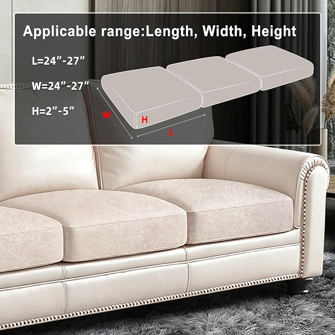 ANARACHON Leather Look Couch Cushion Covers Sofa Seat Slipcovers Sets Couches Furniture Protector for Sectional Armchair Loveseat Pets Kids Stretch Spandex Fabric (3 Cushion Sofa, Beige) - Image 3