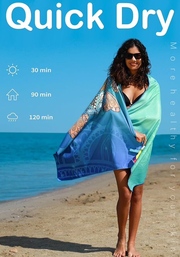 Widdonen Microfiber Beach Towel,Compact 2 Pack-71x32 Inch with Bag Travel | Extra Large,Lightweight,Thin,Sand Free,Quick Dry,Absorbent.Packable for Camping,Swim,Pool,Bath,Picnic,Cruise Essentials Gift - Image 5