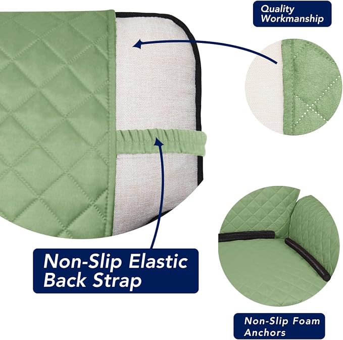 PureFit Reversible Quilted Couch Covers for Dogs Oversized Sofa Cover 78” | Sage Green/Ivory, Water Resistant Couch Protector, Washable Pet Couch Cover with Non Slip and Elastic Straps For Kids - Image 3