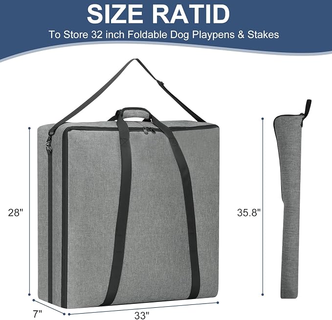 32" Dog Playpen Storage Bag, Suitable for Foldable Exercise Pet Playpens, Dog Fence Travel Bag with Handles for Camping and RV Trip, Waterproof Oxford Fabric Grey - Image 3