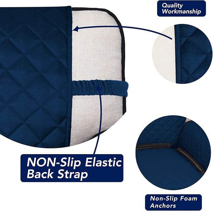 PureFit Reversible Quilted Sofa Cover, Water Resistant Slipcover Furniture Protector, Washable Couch Cover with Non Slip Foam and Elastic Straps for Kids, Pets (X Large, Navy/Navy) | Navy/Navy, Water Resistant Couch Protector, Washable Pet Couch Cover ... - Image 3