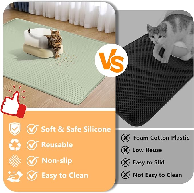 Silicone Cat Litter Mat 50" x 36" Cat Mat for Litter Box, Green | Extra Large Cat Litter Trapping Mat for Floor, Waterproof, Non-Slip Kitty Litter Box Mat with Raised Edge, Easy to Clean - Image 3