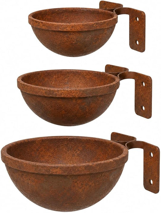 Rustic Wall Mounted Bird Feeder Bowls 3 Pack, Metal Bird Bath & Bird Seed Bowls for Wall, Fence or Tree, Vintage Outdoor Bird Water Feeder Set with Screws for Garden Decor by Unknown