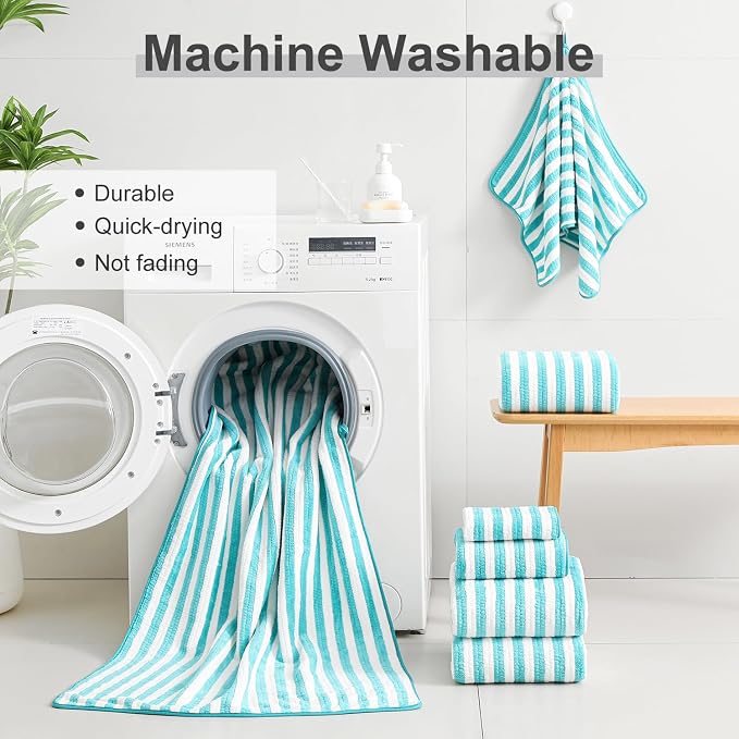 Smuge 18 Pcs Bath Towel Set, Include 6 Bath Towel Sheets, 6 Hand Towels and 6 Washcloths - Highly Absorbent Quick Dry Microfiber,Ultra Soft Bathroom Towel Set with Hanging Loop - Sea Blue - Image 6