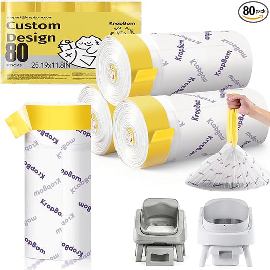80 Count Automatic Cat Litter Box Liners Compatible with PetPivot AutoScooper 11/12 and Similar Open Top Self Cleaning Litter Box, Heavy Duty Cat Litter Bags Liners with Drawstring, 25.19" x 11.8" by KropBom