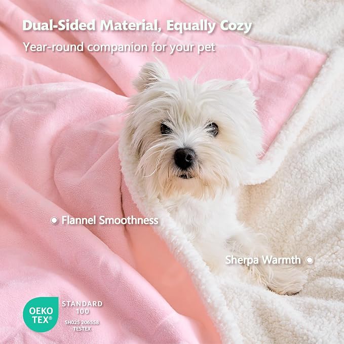 Qeils Pet Blankets for Cats - Waterproof Cat Blanket Washable - Sherpa Fleece Puppy Blanket, Soft Plush Reversible Throw Protector for Bed Couch Car Sofa, 40"X50", Pink Bows - Image 5
