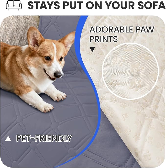 Waterproof Couch Covers for Pets, Waterproof Dog Bed Cover, Anti-Slip Soft Dog Blankets, Couch Cover for Dogs Washable, Pet Blanket for Puppy Large Dogs Cat (82x102 Inch, Grey Blue) - Image 3