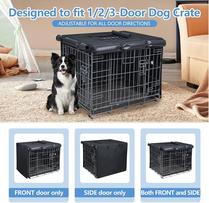 Dog Crate Cover Heavy Duty Oxford Fabric for 30-Inch Wire Crates | Black Kennel Cover Only, Fits 1 & 2 Door Wire Cages, Provides Privacy & Comfort Space, Includes Water Bottle Sipper Tube - Image 3