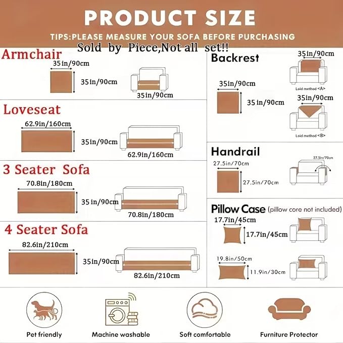 Couch Cover for Dogs, Washable Non Slip Sofa Cover for 3 Cushion Couch, Thick Soft Corduroy Couch Protector, Pet Friendly Furniture Slipcover for Cats Dogs, Sofa Cover for Living Room, Brown - Image 4