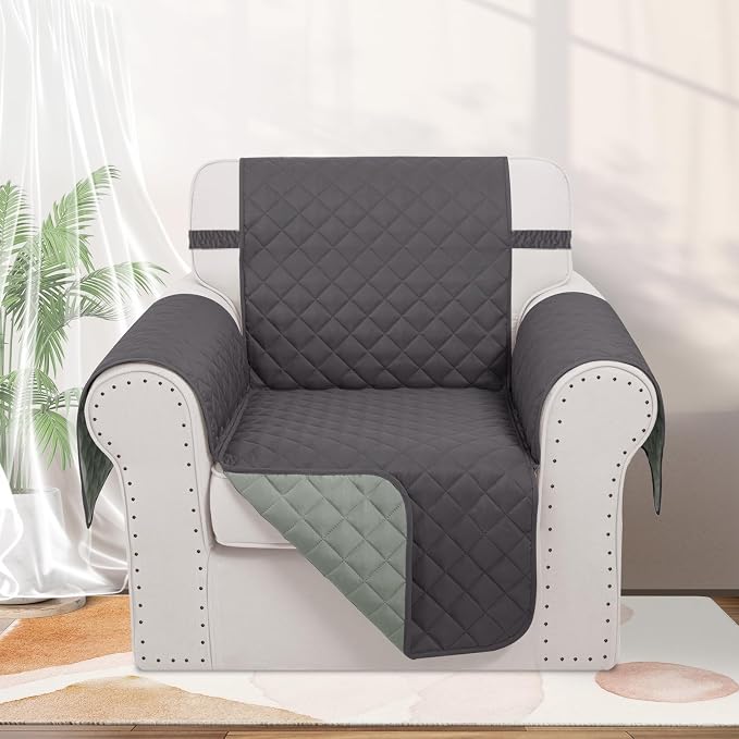 Reversible Recliner Chair Covers, 23" Chair, Dark Grey | Chair Covers for Living Room with Elastic Straps, Water Repellent, Chair Protectors Covers for Dogs - Image 2