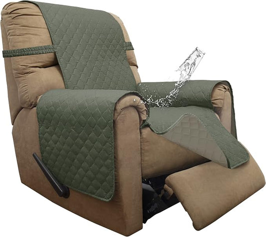 ISSUNTEX Double Protection 100% Waterproof Recliner Covers for Living Room, Reversible Furniture Protector Recliner Couch Sofa Slipcover for Dogs, Pets, Kids (Recliner, Greyish Green/Beige) by ISSUNTEX
