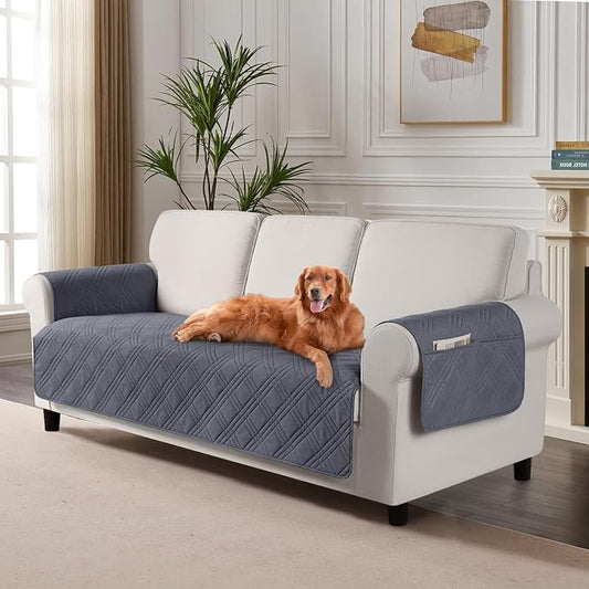 TAOCOCO Waterproof Couch Covers for Pets Dogs with Non Slip Backing, Sofa Seat Covers with Side Pocket for 3 Cushion Couch Washable Dog Couch Cover Protector Sofa Slipcovers(Sofa Plus, Dark Grey) by TAOCOCO