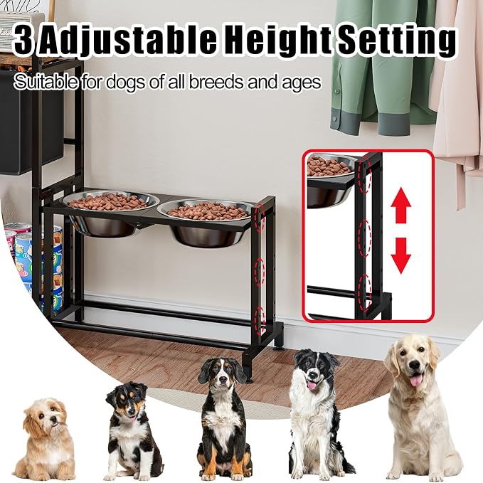 INGIORDAR Elevated Dog Bowls Stand Adjustable Raised Station Toy Bin Basket | Metal Pet Food Feeder Dish Station Non-Slip Dog Bowl Stand Stainless Steel Food Water Bowl for Medium Large Small Dogs - Image 4