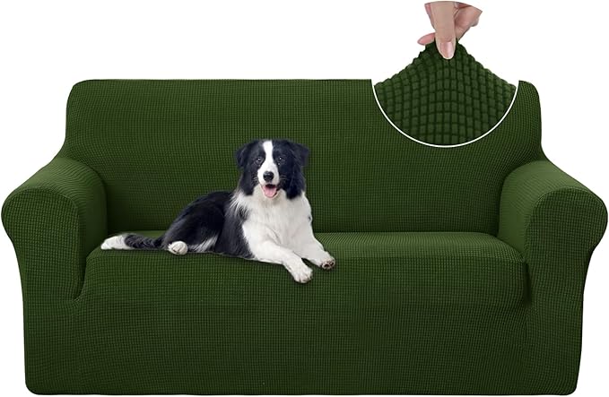 U-NICE HOME Oversized Stretch Loveseat Couch Cover, Bronze Green | 2 Cushion Sofa, 1-Piece Sofa cover, Washable, Pet friendly, Furniture protector, Polyester Spandex Jacquard fabric by U-NICEHOME