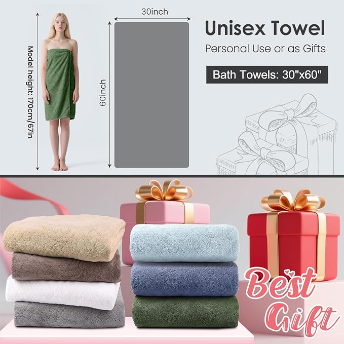 JML Pack of 4 Large Bath Towels, 30"x60", Olive-Green | Hanging Loop, Super Soft, Absorbent, Lint Free, Fade Resistant, Lightweight, Quick Dry, Use for SPA , Sauna, Salon Hair Wrap - Image 2