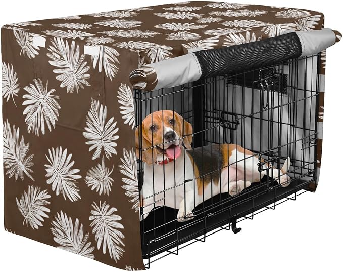 Dog Crate Cover Kennel Cover for Dog Cages Breathable for Wire Cage Indoor Outdoor Brown Palm Leaves01 - Image 2