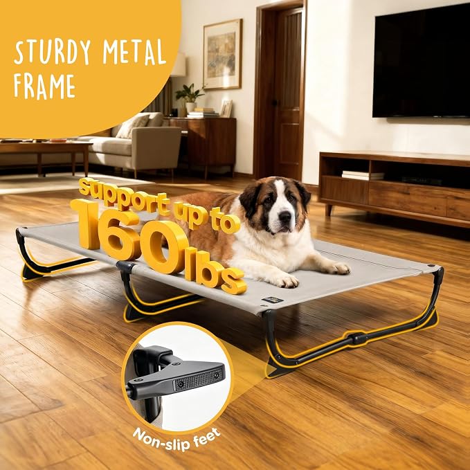 CANINE CANYON Upgraded Non-Slip Daisy Cot, Large Foldable Elevated Dog Bed, Portable Raised Outdoor Folding Dog Cot for Camping/Home, Chew Proof Waterproof Heavy Duty Up to 160 Lbs, Brown, 43"x27" - Image 4