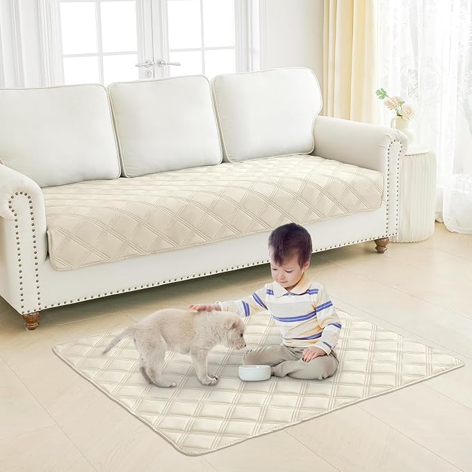 Smiry Waterproof Dog Bed Cover, Reversible Pet Blanket for Sofa Couch | Soft Washable Dog Blanket, Leakproof Couch Cover for Dogs Cats & Furniture Protection, 40x70, Beige/Beige - Image 7
