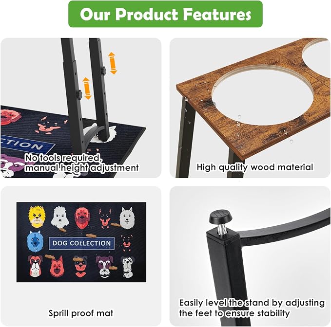 Elevated Dog Bowls for Large Extra Large Dogs with Mat, 4 Height Adjustable, 2 Stainless Steel Dog Bowls 3000ml,101oz - Image 5