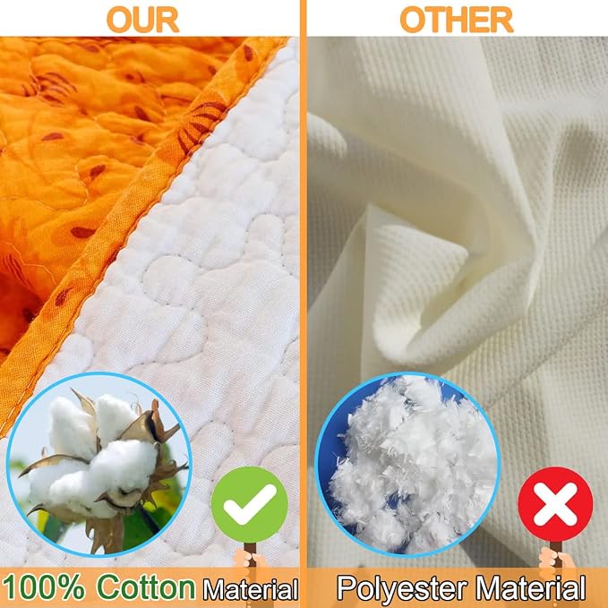 EVENHUG 100% Cotton Quilt Twin Size Orange Sunflower Bedding Set Floral Lightweight Quilt Reversible Coverlet Bedspread with1 Pillow Shams All Seasons 2 Pieces (68"x86") - Image 6