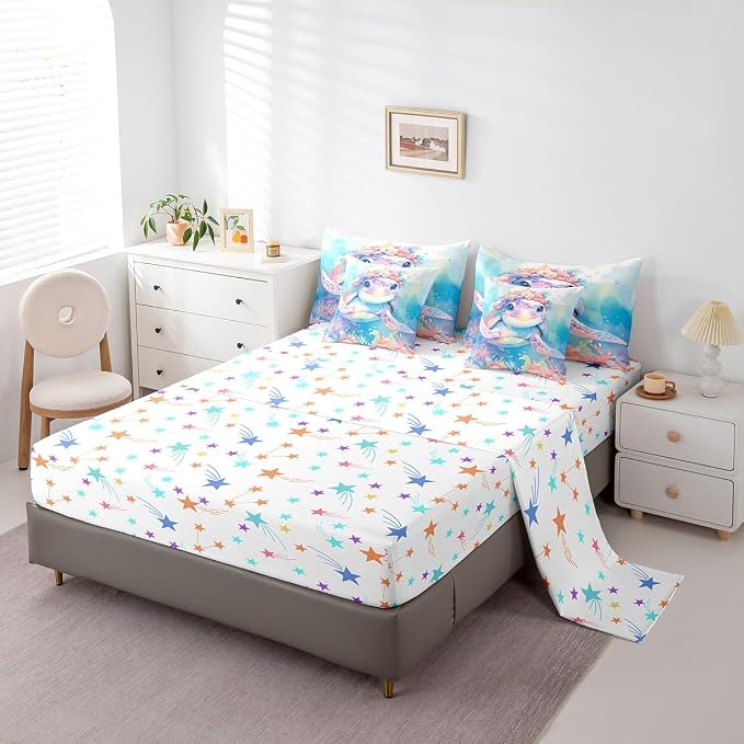 Erosebridal Tortoise King Size Comforter Set with Sheets, Ocean Animal Bed in A Bag for Kids Teens Youth Adults Bedroom, Underwater World Sea Animal 7 Pcs Bedding Set, Watercolour Coral Bed Sets - Image 4