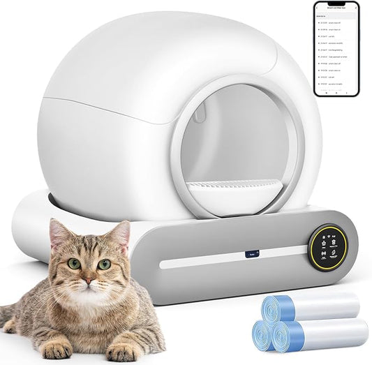 SUANPOT Self Cleaning Cat Litter Box, Automatic Robot Box for Multiple Cats, Smart Self Cleaning with Safety Protection, APP Control, Deodorization and Sterilization, Matte White by SUANPOT