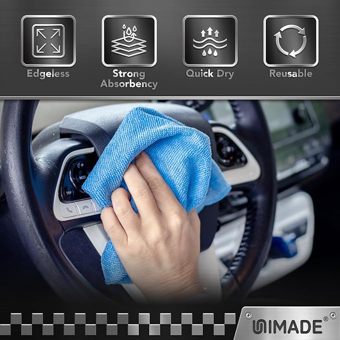 UNIMADE Microfiber Cleaning Cloth, 24 Pack Reusable Microfiber Towels | for Cars Lint Free Cleaning Shop Towel Rags for Home Kitchen Automotive Bar Mechanic Restaurant Garage, 11"x 12", Blue - Image 5