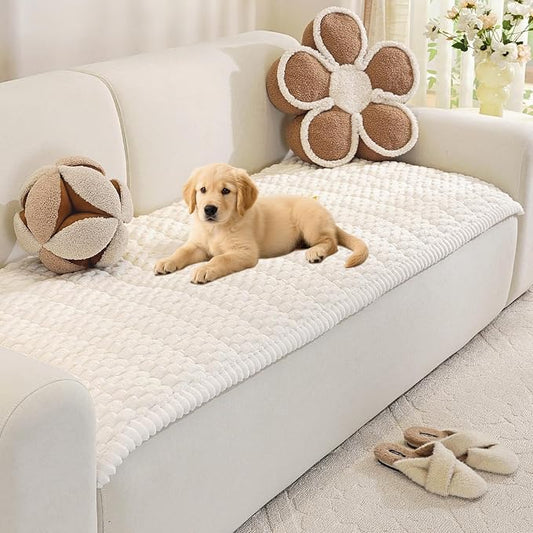 Royhom Couch Cover for Dogs Washable，Non Slip Sofa Protector for Pets | Durable & Easy Care, Soft Furniture Cover for Leather & Fabric Couches Against Claws, Spills & Fur, 27.6x70.9 Inch, White by Royhom