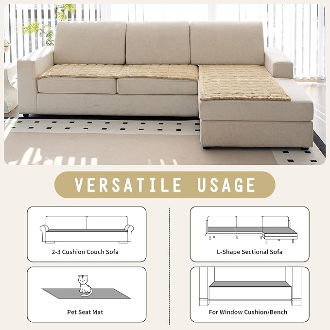 Sofa Couch Cover, Sofa Covers Washable for Dogs, Non-Slip Couch Covers for Sectional Sofa, Sofa Slipcovers for All Seasons Furniture Protector for L Shaped(Light Brown, 27"x 27") - Image 4