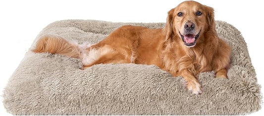 EHEYCIGA Fluffy Dog Crate Bed, Plush Extra Large Dog Pillow, Taupe | Xlarge Calming Anti Anxiety Plush Faux Fur Mat for Large size dogs, Washable Soft Warm Dog Pad with Non-Slip Bottom by EHEYCIGA