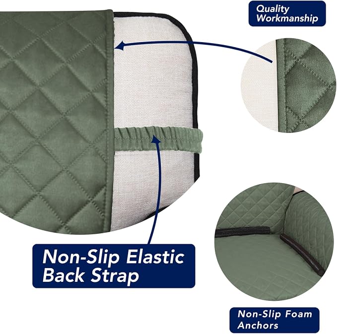 PureFit Reversible Quilted Sofa Cover Dog Couch Covers for Sofa, 28 in | Greyish Green/Beige, Water Resistant Couch Protector, Washable Pet Couch Cover with Non Slip and Elastic Straps For Kids - Image 3