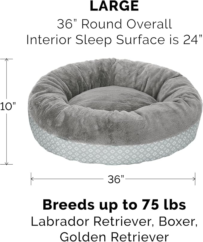 Furhaven Replacement Donut Dog Bed Cover Plush & Diamond Print Calming Cuddler, Machine Washable - Gray, Large - Image 2